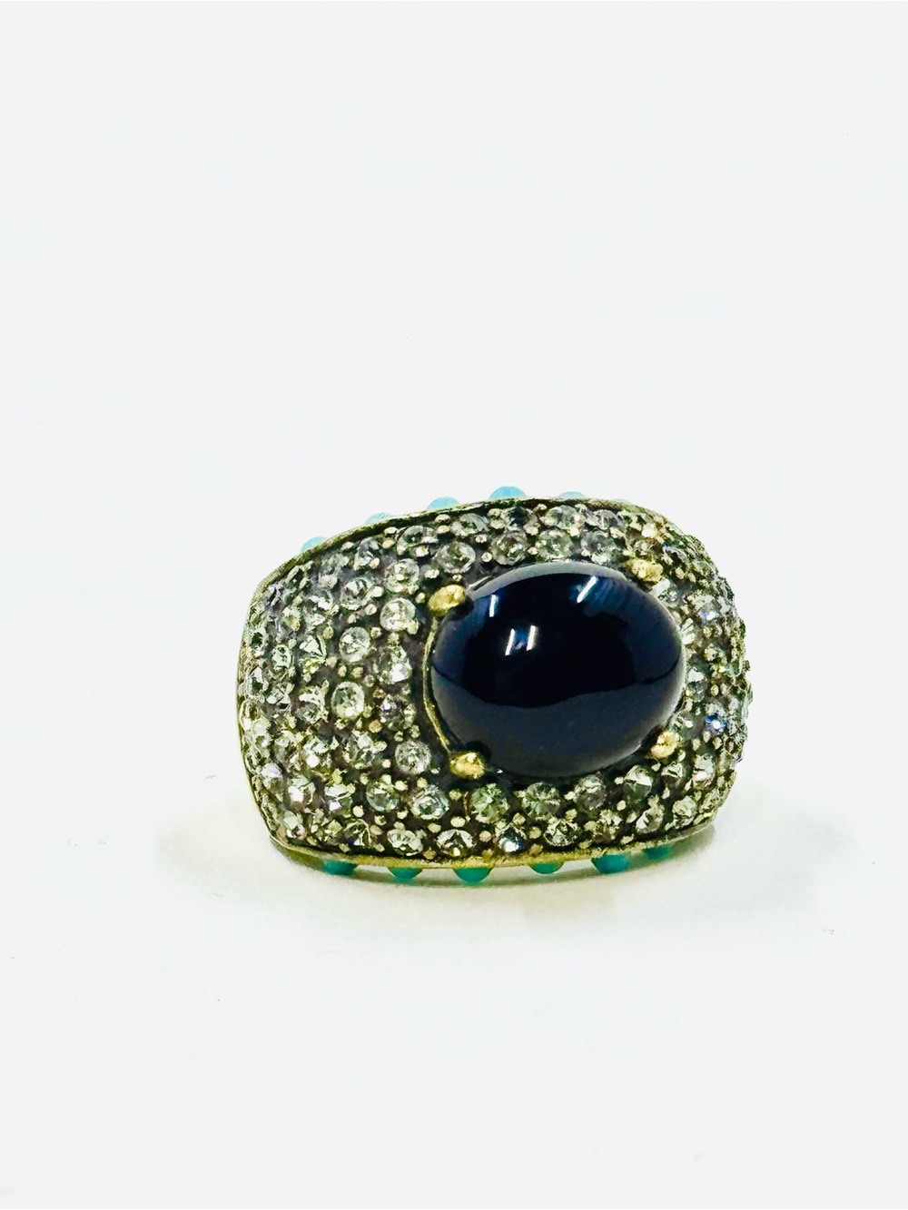 Heidi Daus Black Captivating Cabochon Crystal Pave Turquoise Art Deco Dome Ring